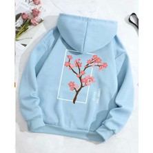 Punix Kids Punıx Kıds Özel Üretim Kapüşonlu Pembe Çiçek Dalı Sırt Baskılı 2 Iplik Kışlık Kız Çocuk Trend  Sweatshırt