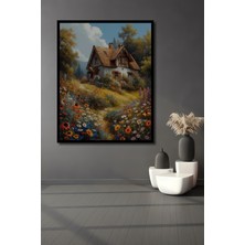 Teona Ahşap Çerçeve Görünümlü Kır Evi Çiçek Bahçesi Dekoratif Ahşap Mdf Ev Duvar Tablo Dikdörtgen Ev Duvar Tablo