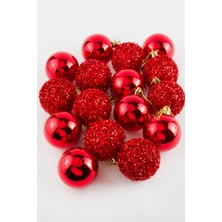 Hg.Aksesuar 16 Adet Kırmızı Renkli Cici Top Yılbaşı Ağaç Süsü