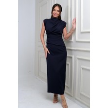 By Saygı Kadın Önü Drapeli Midi Elbise