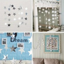 Patladı Gitti Yıldız Gümüş Altın Süs Ipe Dizili 4 Metre Uzayan Parti Ramazan Bayramı Süsü Arka Fon Dekor