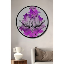 Teona Ahşap Çerçeve Görünümlü Mor Suçiçeği Mandala Ahşap Mdf Dekoratif Ev Duvar Tablo Yuvarlak Ev Duvar Tablo