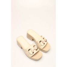 İdil Idil   Bej Cilt Tokalı Kadın Takunya