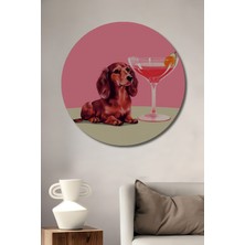 Teona Ahşap Sevimli Köpek ve Kokteyl Dekoratif Ahşap Mdf Ev/işyeri Duvar Tablo Yuvarlak Ev/işyeri Duvar Tablo