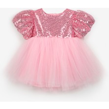 Le Mabelle Pembe  Fiyonk Detaylı Pullu Kız Bebek Elbise - Amber