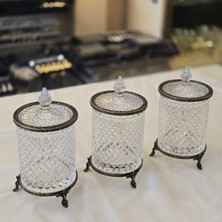 3’lü Ayaklı Kristal Cam Şekerlik / Kavanoz Seti Antik