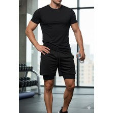 Maki Home Hızlı Kuruyan 2 In 1 Yetişkin Unisex Spor Baskısız Taytlı Şort Fitness Gym Antrenman Halı Saha