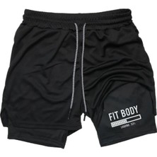 Maki Home Hızlı Kuruyan 2 In 1 Yetişkin Unisex Spor Fit Body Baskılı Taytlı Şort Fitness Gym Antrenman Halı