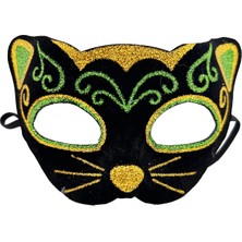 Ynt İthalat Siyah Kadife Kaplama Üzeri Sarı Yeşil Sim Işlemeli Kedi Maskesi 20X13 cm