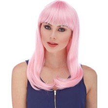 Ynt İthalat Soft Pembe Renk Uzun Düz Parti Peruğu