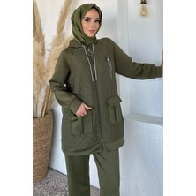 Julude Kapitoneli Broş Detaylı Kapüşonlu Tesettür Tunik Bel Lastikli Pantolon Ikili Takım P-00018862