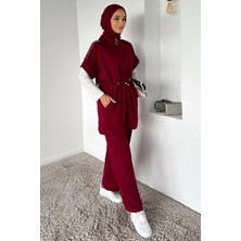 Julude Bel Lastikli Pantolon Taş Işlemeli Tunik Bluz Tesettür Üçlü Takım P-00018912