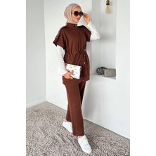 Julude Bel Lastikli Pantolon Taş Işlemeli Tunik Bluz Tesettür Üçlü Takım P-00018912
