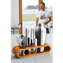 Butik Bfs Shaker Kokteyl Set - 10 Parça 750 ml Shaker Coctail Set  Bambu Standlı