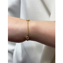 Diamine Pırlanta 14 Ayar Altın Taşlı Mini Yonca Bileklik