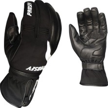 Ebakbak Motosiklet Kışlık Eldiveni Deri ve Softjell Kumaş Telefon Dokunmatikli Motor Eldiveni Black