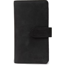 Deery Erkek Hakiki Nubuk Siyah Telefon Bölmeli Dikey Cüzdan - 00803MSYHZ01