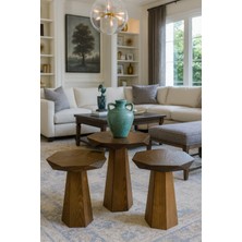 Doğal Ahşap Ceviz Mantar Sehpa Seti – 3’lü Zigon ve Fiskos Takımı