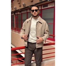 İnpool Oversize-Fit Gömlek Yaka Erkek Ceket %100 Polyester Kaşe Kumaş ile Modern Stil