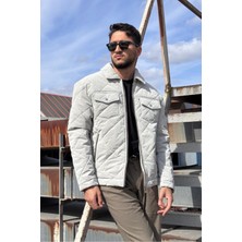 İnpool Gömlek Yaka, Oversize, Çift Cep Kapaklı, Baklava Desenli Kapitone Ceket 2504