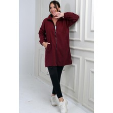 By Saygı Kadın Önü Fermuarlı Altı Lastikli Cepli Uzun Kaşe Mont