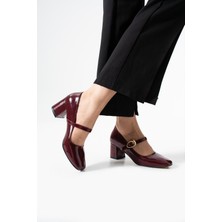 Bulutmod BA04593 Bordo Rugan Toka Kemer 5 cm Topuklu Ayakkabı - 39