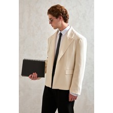 HYMAN Erkek Oversize Blazer Ceket Ekru Pamuk-Polyester Kumaş ile Günlük Kullanım İçin Şık Tasarım