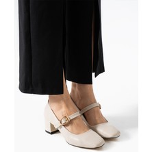 Bulutmod BA04593 Bej Cilt Toka Kemer 5 cm Topuklu Ayakkabı - 37