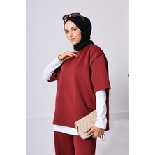 Onlymoon Kadın 3’lü Takım ♦ Scuba Kumaş ♦ Yüksek Bel Cepli Geniş Paça Pantolon ♦ Günlük Şık Kombin