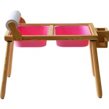 Woodnjoy Doğal Ahşap Duyusal Çocuk Aktivite Masası Oyun Masası ve Çocuk Çalışma Masası (Rulo Aparatı+ Rulo Kağıdı+Kırtasiye Istasyonu)