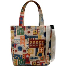 Dogo Kadın Vegan Çok Renkli Large Tote Bag - Anatolian Patterns Tasarım