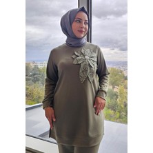 Pys Giyim Kadın Dikme Çiçek Detaylı Tesettür Takım