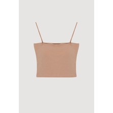 Quzu Kadın Ip Askılı Basic Crop Atlet Bej