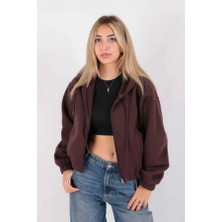 Busem Kadın Fermuarlu Kısa Hırka Kahverengi