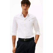 Tommy Hilfiger Erkek Slim Fit Flex Poplin Kent Collar Gömlek - Beyaz