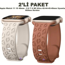Dexmon Apple Watch 11 10 46MM 9 8 7 6 Se Ultra Uyumlu 42-44-45-49MM Leopar Desenli 2'li Silikon Kordon Seti