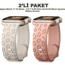 Dexmon Apple Watch 11 10 46MM 9 8 7 6 Se Ultra Uyumlu 42-44-45-49MM Leopar Desenli 2'li Silikon Kordon Seti