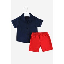Dinamik çocuk Erkek Çocuk Ince Yazlık Kısa Kollu Gömlek Saten Şortlu 2li Takım Bayramlık Takım/tam Kalıp