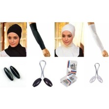 2 Adet Boyunluklu Bone Siyah Beyaz 2 Çift Koluk Beyaz Siyah Eşarp Ignesi Seti