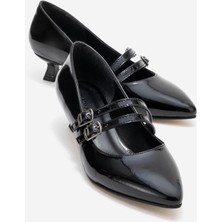 Ccway Kadın 2 Biyeli Topuklu Ayakkabı; Siyah Rugan