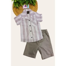 Dinamik çocuk Erkek Çocuk Ince Yazlık Kısa Kollu Gömlek Saten Şortlu 2li Takım Bayramlık Takım/tam Kalıp