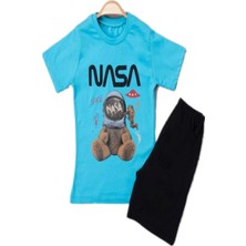 Dinamik çocuk Nasa Ayıcık Baskılı Tshirt Şortlu Takım Yazlık Alt Üst Çocuk