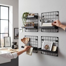 Decorelax 4'lü 33X33 Dekoratif Hasır Tel Duvar Paneli 8 Raflı Siyah