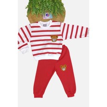 Dinamik çocuk 1-9 Yaş Çocuk Takım Ayıcıklı Nakışlı 2iplik Şardonlu Mevsimlik Alt Üst Ikili Unısex Yan Çizgili