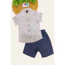Dinamik çocuk Erkek Çocuk Ince Yazlık Kısa Kollu Gömlek Saten Şortlu 2li Takım Bayramlık Takım/tam Kalıp
