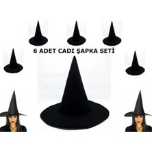 Litae Trend Siyah Cadı Şapkası Keçe Yetişkin Boy 6 Adet