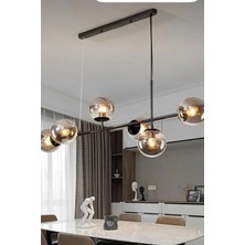 Ömür Avize Rikardo Modern Komple Siyah Kasa Füme Globe Camlı Sıralı 6lı Avize