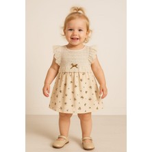 Dinamik çocuk Kız Bebek Vintage Zarif Dantel Yaka Detaylı Çiçek Desenli Elbise Yazlık Şık Model 3-6-9-12-18-24AY