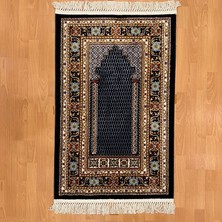 Mevlana Bazaar Lalezar Motifli Yünlü Seccade Siyah