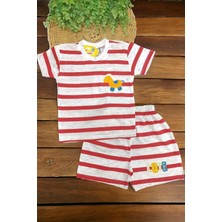 Dinamik çocuk Çocuk Erkek/kız Çizgili Nakışlı 2'li Alt Üst Takım Unısex Yazlık Ince Kısa Kollu